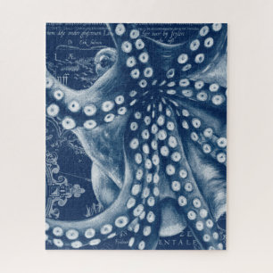Blauer Oktopus Vintage-Karten-Chic Puzzle