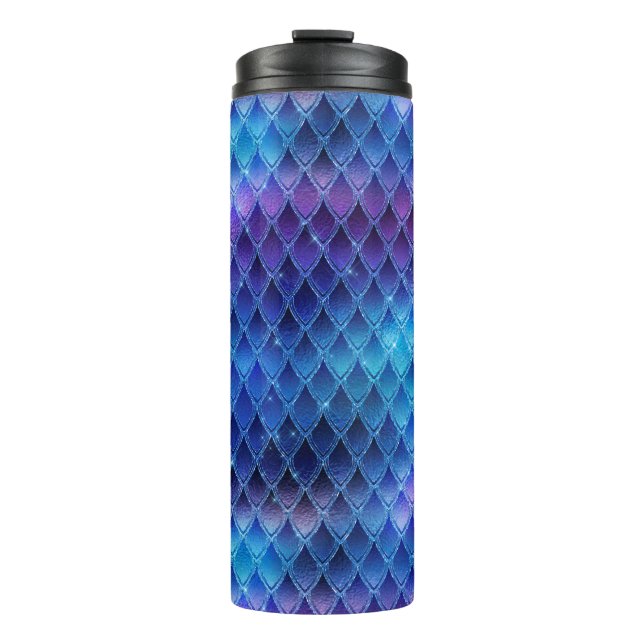 Blauer Ombre und Glitzer Dragon Scales Thermosbecher (Vorderseite)