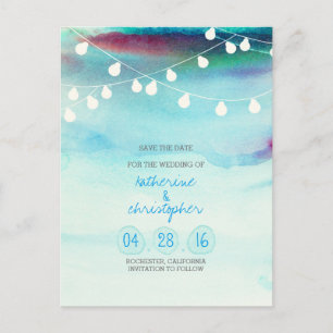 blauer ombre Watercolorstrand Save the Date Ankündigungspostkarte