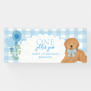 Blauer One Golden Year Doodle Welpe 1. Geburtstag Banner