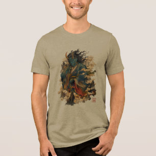 Blauer Oni-Dämonenkrieger   Japanische Yokai-Mytho Tri-Blend Shirt