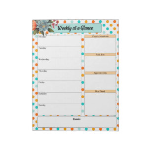 Blauer Orange blaue Polka Punkte_ Woche auf einen  Notizblock