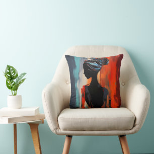Blauer Orange Frauen Abstrakt Kissen