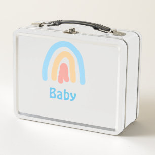 blauer orangefarbener Regenbogen-Baby-Name-Text Metall Brotdose