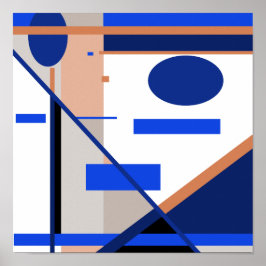 Blauer orangefarbener Schwarz-weißer MCM Abstrakt  Poster