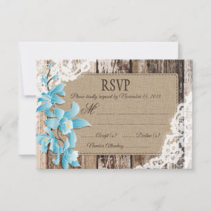Blauer Orchid Blume Holzschnitt Rustikale RSVP-Kar RSVP Karte