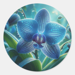Blauer Orchid Runder Aufkleber