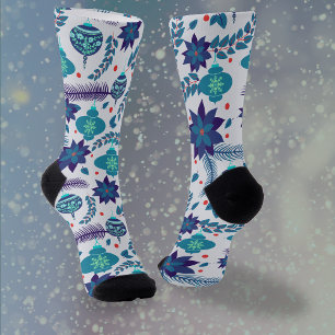 Blauer Ornament und Poinsettias Weihnachtssocken C Socken