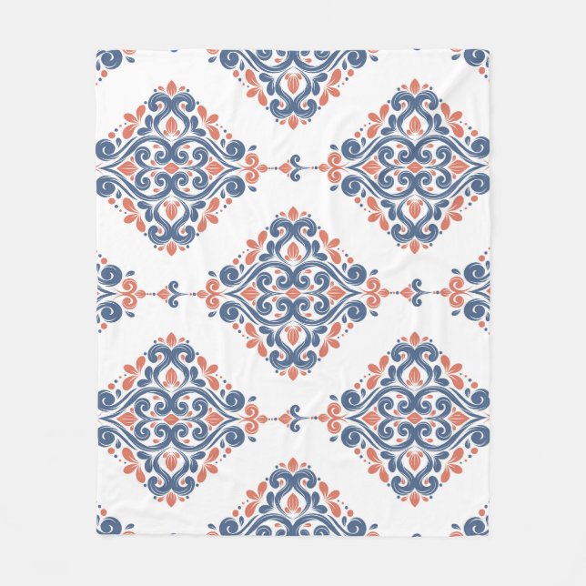 Blauer Ornamentiv Orange: Vintag nahtlos Fleecedecke (Vorderseite)