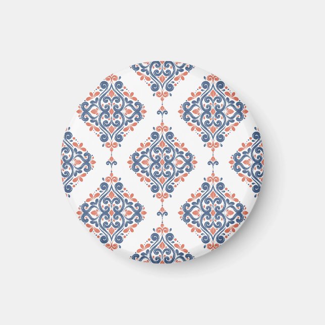 Blauer Ornamentiv Orange: Vintag nahtlos Magnet (Vorne)