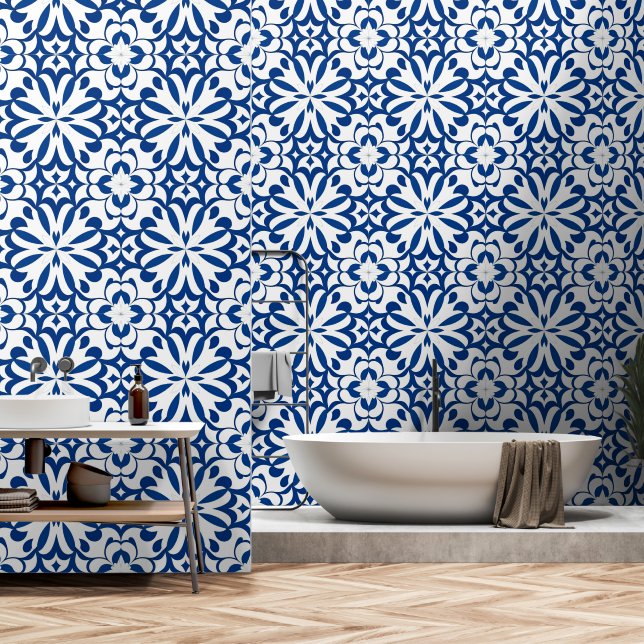 Blauer Östlicher Dekor Tapete (Badezimmer)