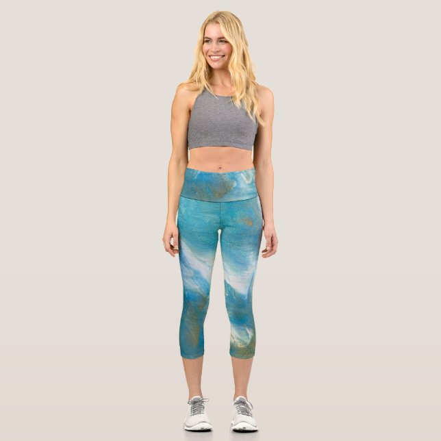 Blauer Ozean 1 Hochwaisted Capris (Vorderseite)
