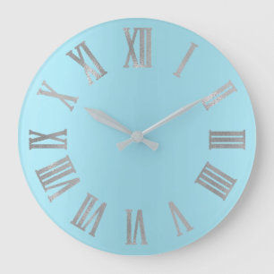 Blauer Ozean graues minimales metallisches Große Wanduhr