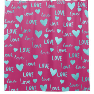 Blauer Ozean Herz Liebe Türkis Fuchsia Rosa Duschvorhang