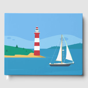 Blauer Ozean, Leuchtturm, Hochzeit mit Segelbooten Gästebuch