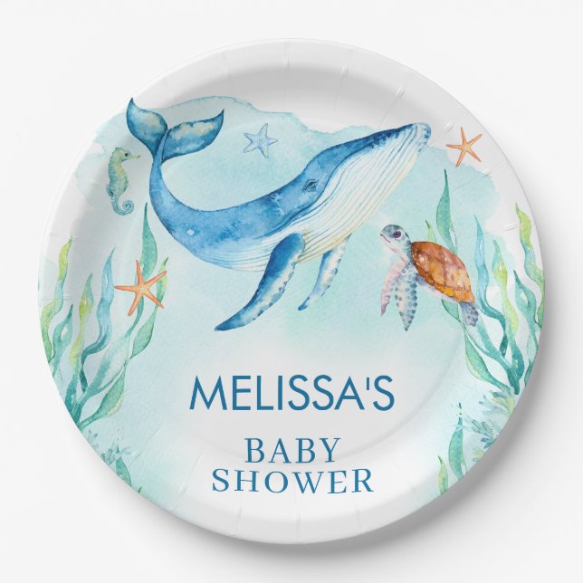 Blauer Ozean unter der Babydusche Pappteller (Vorderseite)