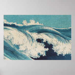 Blauer Ozean Wellen Japanischer Holzschnitt  Poster
