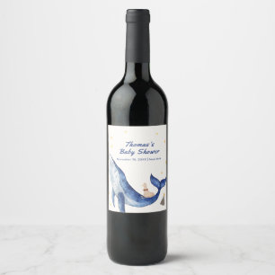 Blauer Ozean Whimsical Duck Stars Whale Baby Dusch Weinetikett