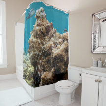 Blauer Ozeanoktopus Korallenduschvorhang