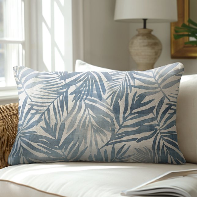 Blauer Palmblättriger Leaf Lendenkissen (Von Creator hochgeladen)