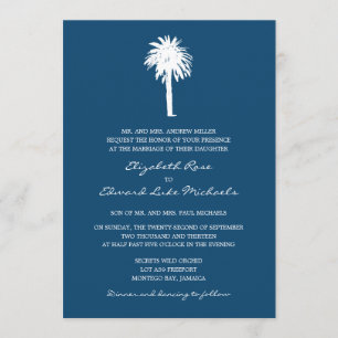 Blauer Palmenbaum-Hochzeit in Urlaubsort Einladung