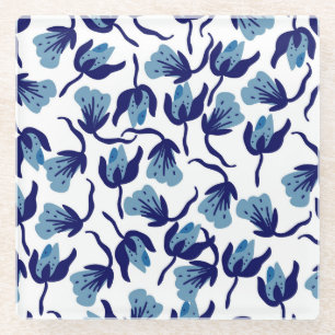 Blauer Pansy Floral: Hand Gezeichnet Nahtlos. Glasuntersetzer