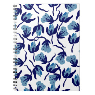 Blauer Pansy Floral: Hand Gezeichnet Nahtlos. Notizblock