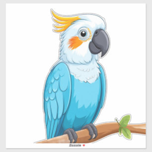 Blauer Papagei Cartoon auf einem Ast Aufkleber