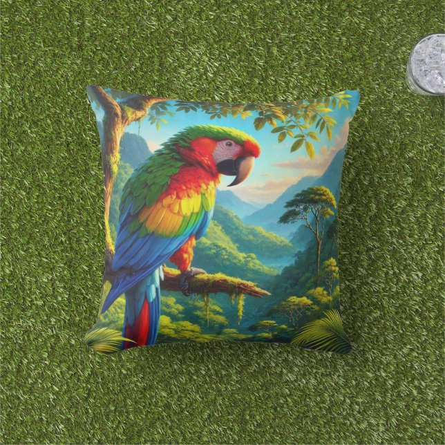 Blauer Papagei Tropischer Kissen im Freien (Golfball-Marker)