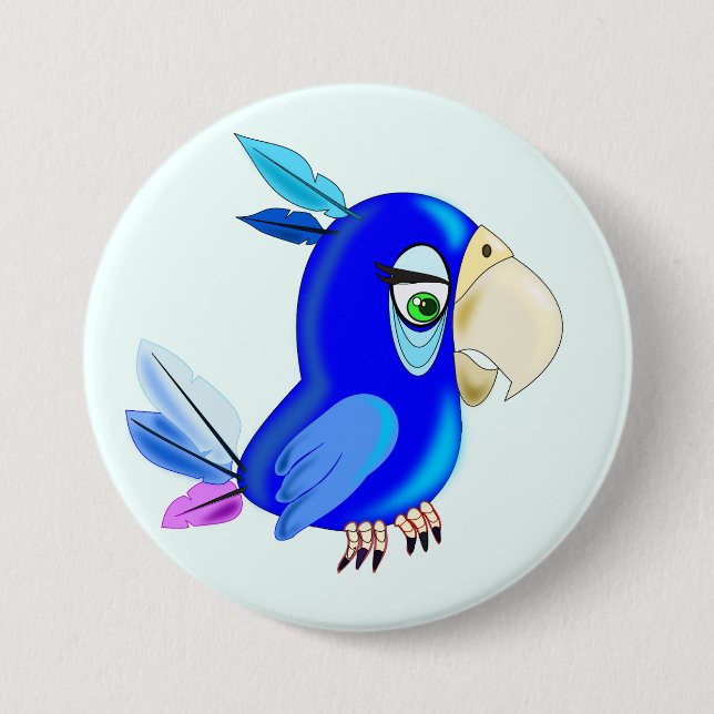 Blauer Papageknopf Button (Vorderseite)