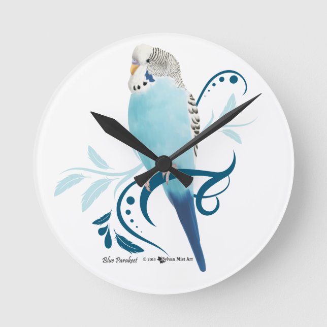 Blauer Parakeet Runde Wanduhr (Vorderseite)