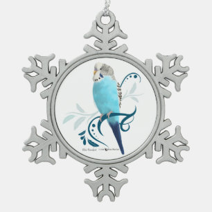 Blauer Parakeet Schneeflocken Zinn-Ornament