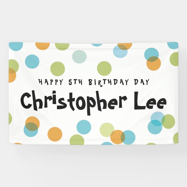 Blauer Pastel Confetti Dots Kindergeburtstag Banner (Horizontal)