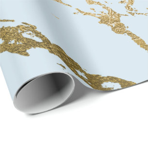 Blauer Pastel Goldmarmor Shiny Glam Geschenkpapier