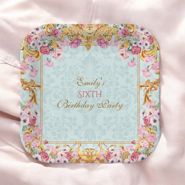 Blauer Pastell Gold Sechster Barock Rokoko Geburts Pappteller (Von Creator hochgeladen)