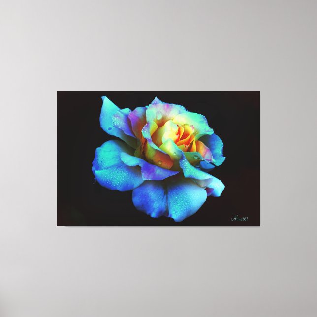 Blauer Pastell Rainbow Rosen Wrapped Canvas Large Leinwanddruck (Vorderseite)