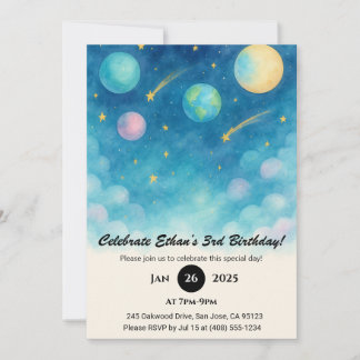 Blauer Pastell-Weltraum-Himmel Geburtstag  Einladung