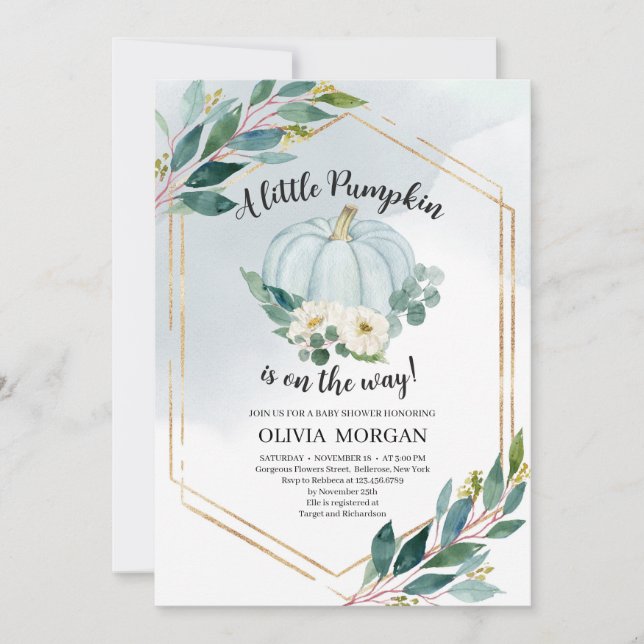 Blauer, pastellfarbener Kürbis Einladung (Vorderseite)