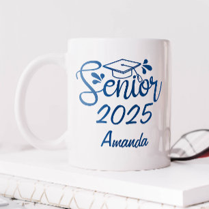 Blauer personalisierter Name Senior 2025 Kaffeetasse