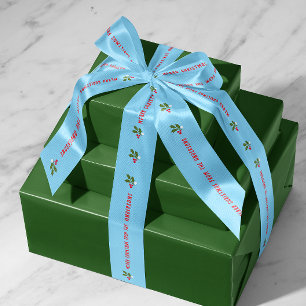 Blauer Personalisierter Text mit Holly Sprigs Holi Satinband