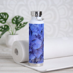 Blauer Perwinkle, elegante Blumenkalligrafie Trinkflasche