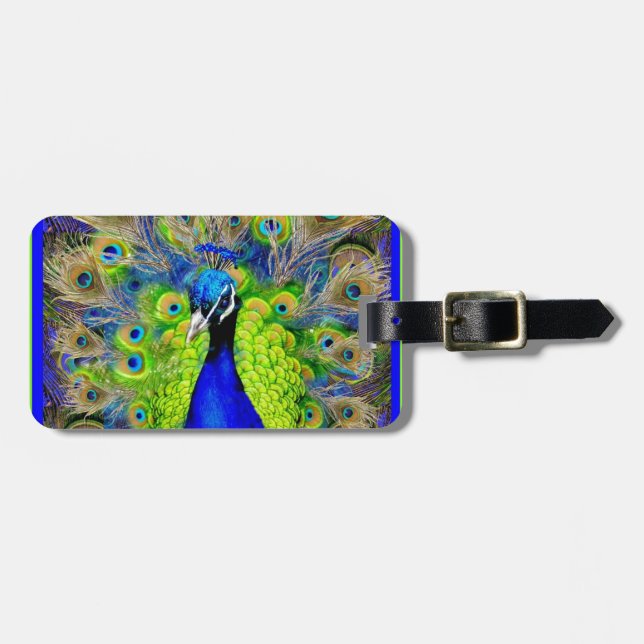 Blauer Pfau-Feder-Entwurf Gepäckanhänger (Vorderseite horizontal)