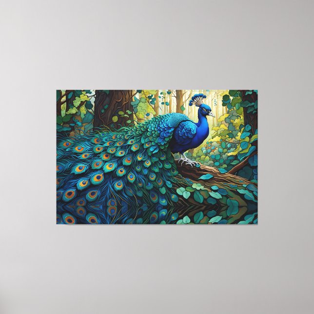 Blauer Pfau im Wald Leinwanddruck (Vorderseite)