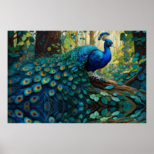 Blauer Pfau im Wald Poster (Vorne)