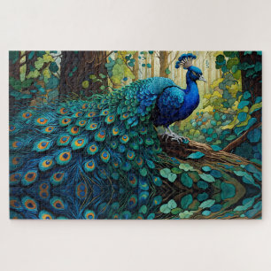 Blauer Pfau im Wald Puzzle