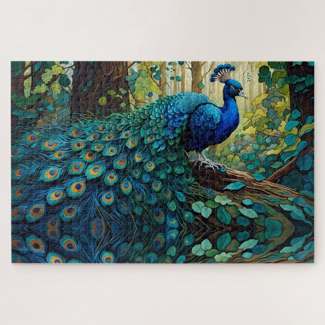 Blauer Pfau im Wald Puzzle (Horizontal)