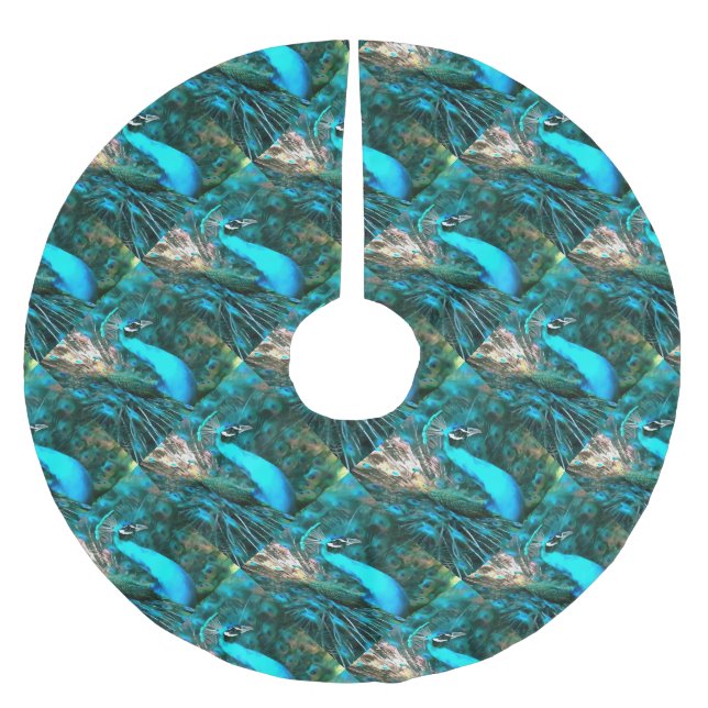 Blauer Pfau in lebendigem Blau mit gefangenen Schw Polyester Weihnachtsbaumdecke (Vorderseite)