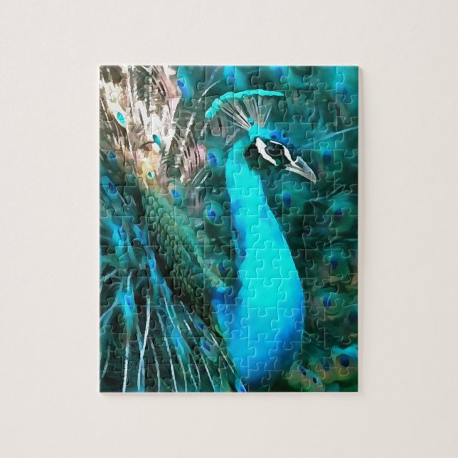 Blauer Pfau in lebendigem Blau mit gefangenen Schw Puzzle (Vertikal)