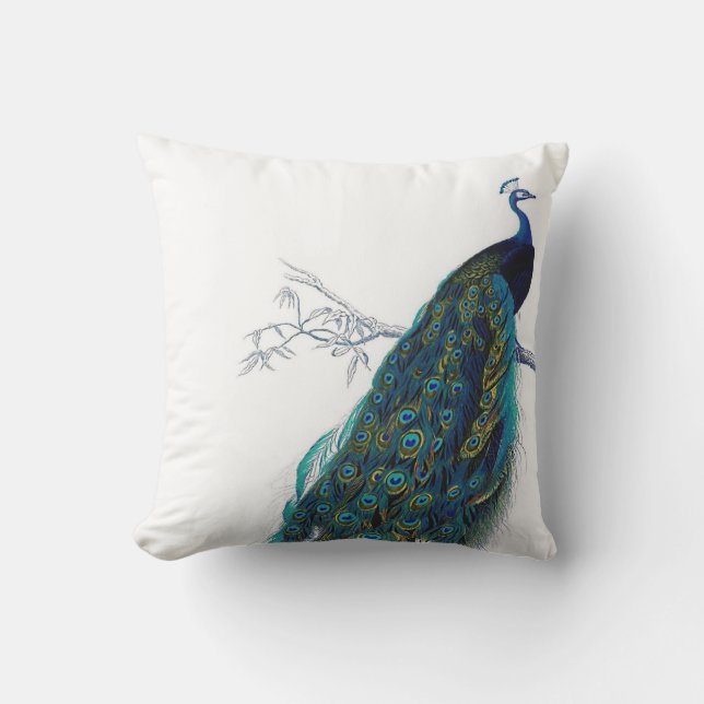 Blauer Pfau mit schönen Schwanzfedern Kissen (Vorderseite)