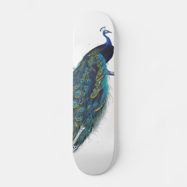 Blauer Pfau mit schönen Schwanzfedern Skateboard (Vorderseite)